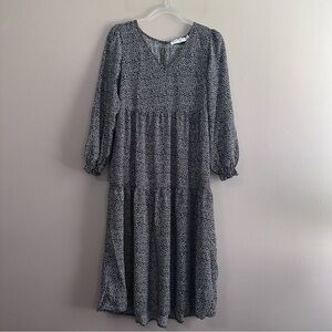 Petal & Pup Black White Floral Tiered Longsleeve Cottagecore Midi Dress Womens 6